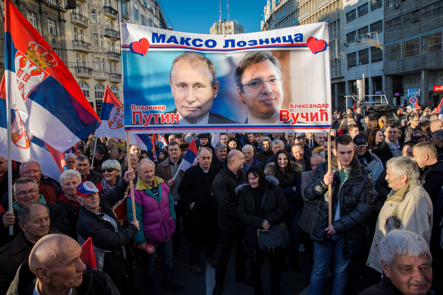 Szimpatizénsok felvonulása Belgrádban, 2019. január 17-én, Vlagyimir Putyin orosz elnök szerbiai látogatása idején #moszkvater